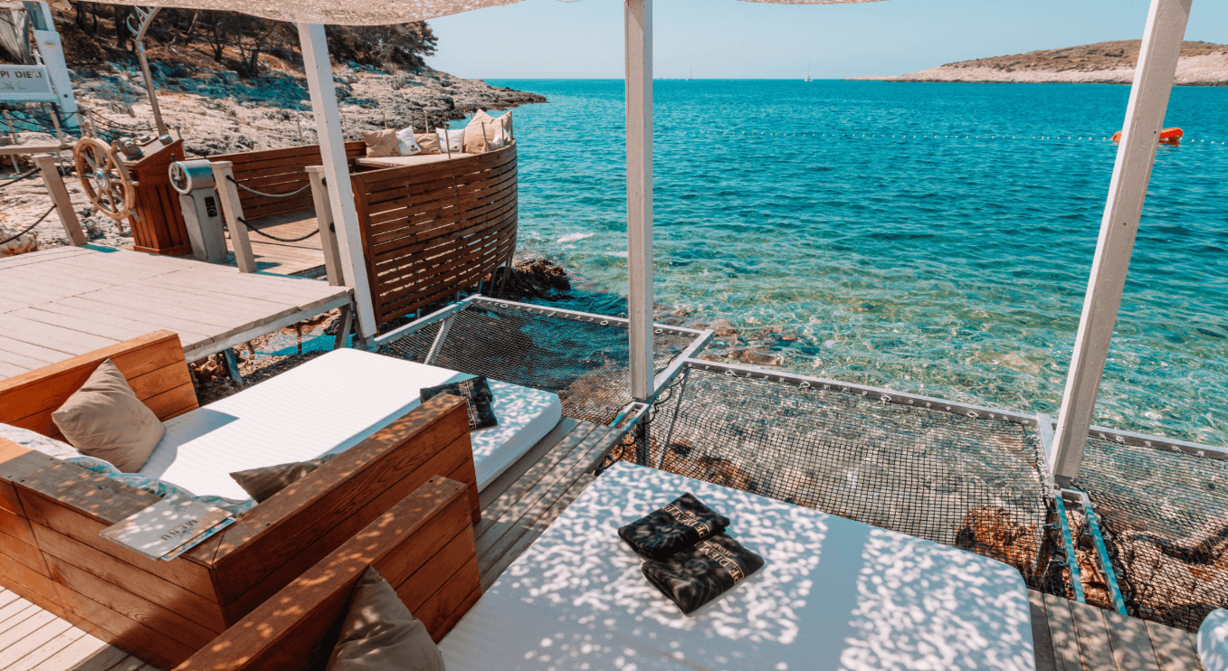 Carpe Diem Beach Hvar Pakleni Islands luxury sunbeds daytime