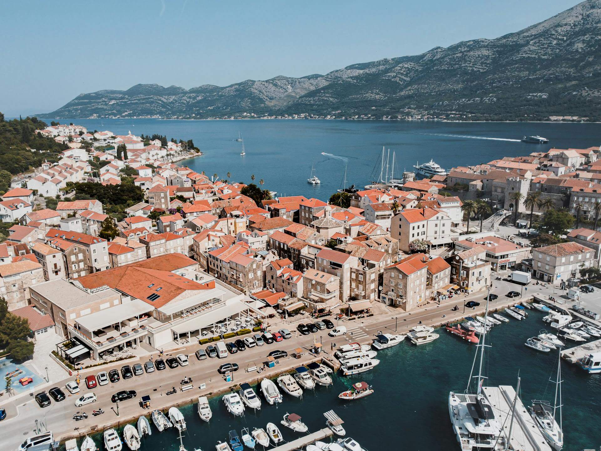 Korčula Old Town and Adriatic Sea, Croatia — medieval walls and waterfront restaurants