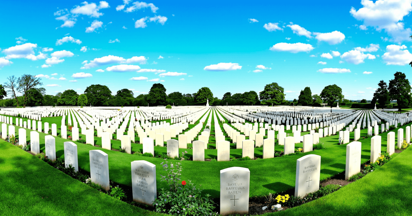 Panoramic view of Bayeux War Cemetery in Normandy