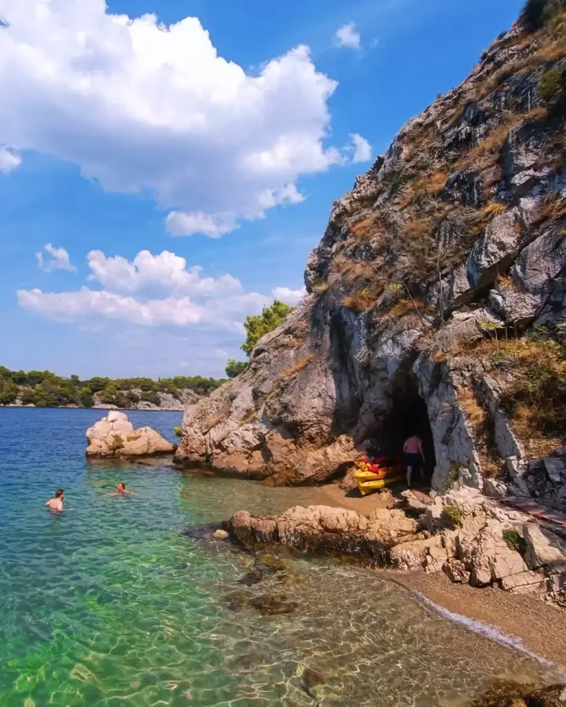Rocky Dalmatian coastline near Šibenik ideal for kayaking routes by the Adriatic Sea.