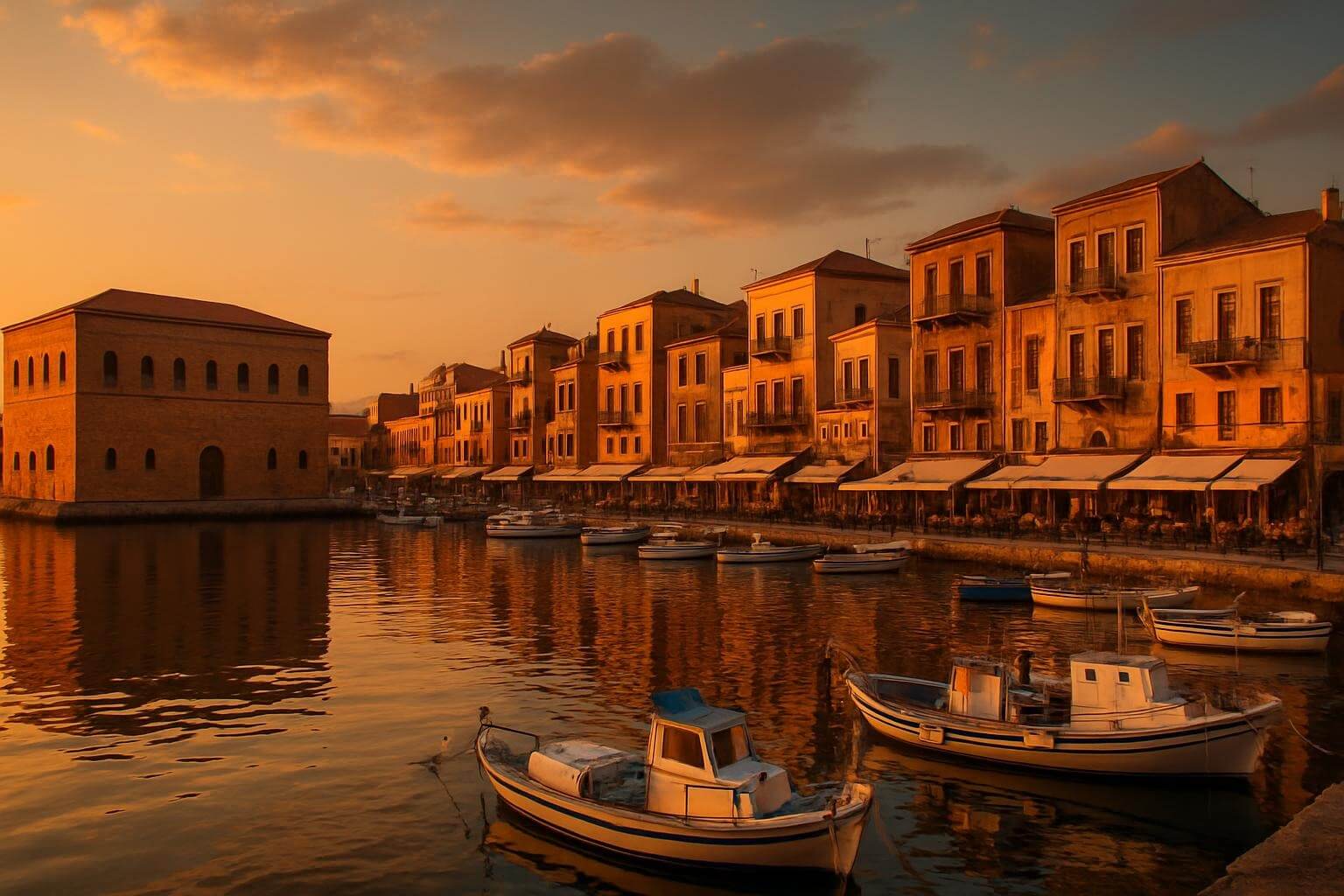 Chania’s Venetian harbor at sunset, Crete