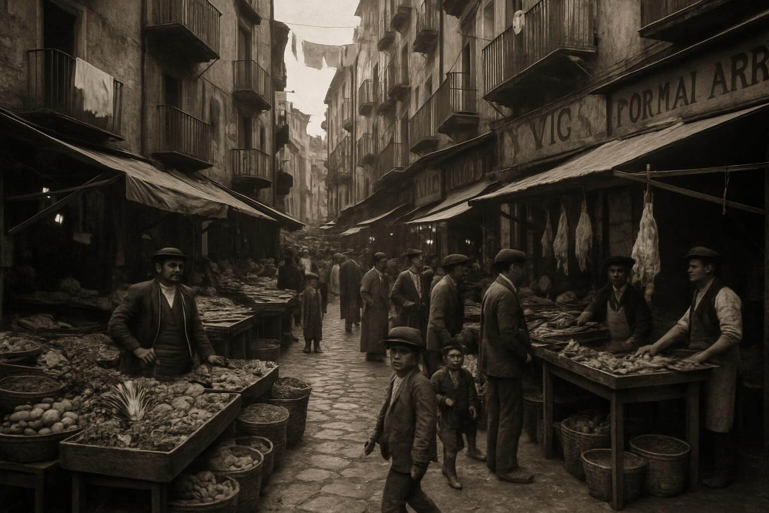 Vucciria Market in Palermo, Italy, circa early 1900s.