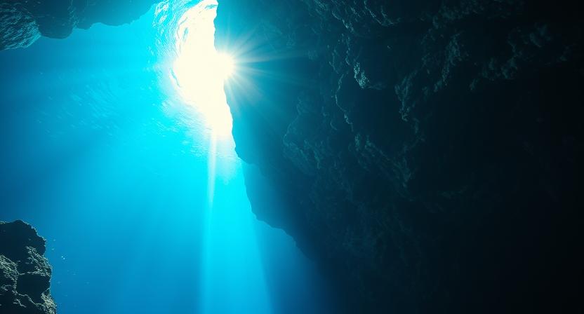Blue Cave looking up toward the surface