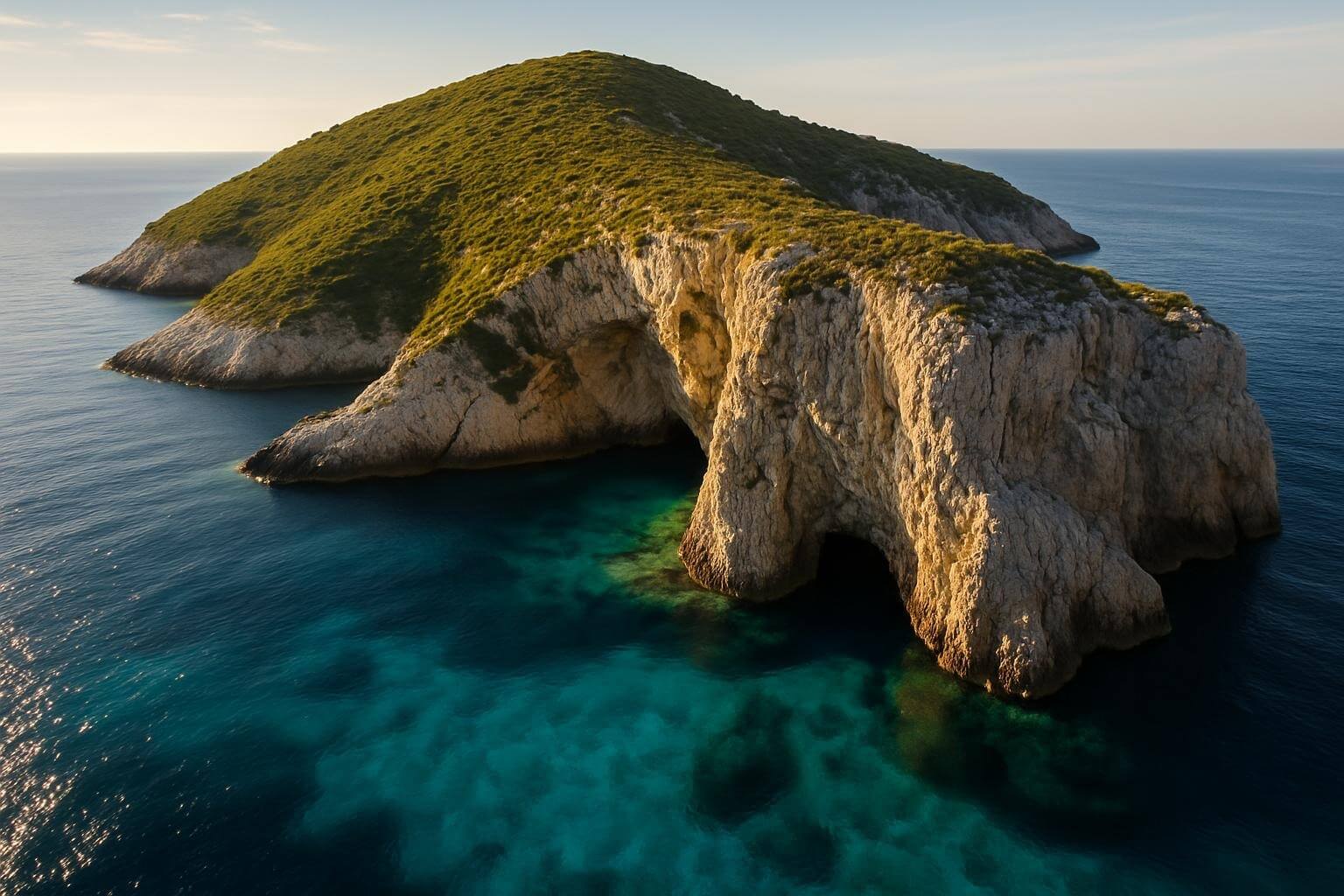 Biševo Island with the Blue Cave entrance visible as a small dark opening