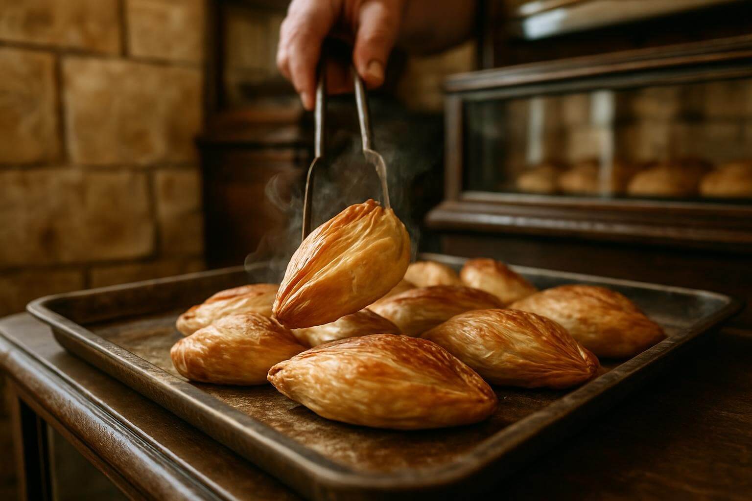 traditional Maltese pastizzi being served from a vintage bakery 
