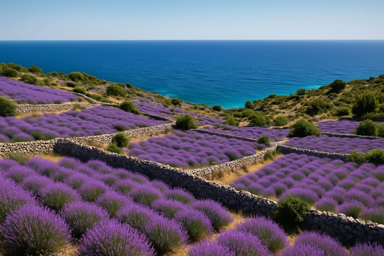 view of Hvar's lavender fields in full bloom during summer
