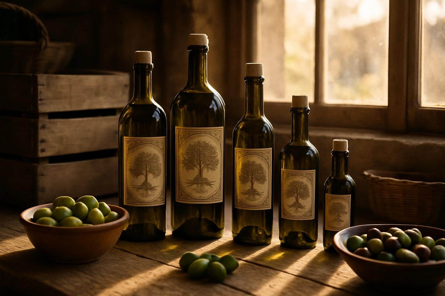 Authentic Puglian olive oil bottles displayed at local market