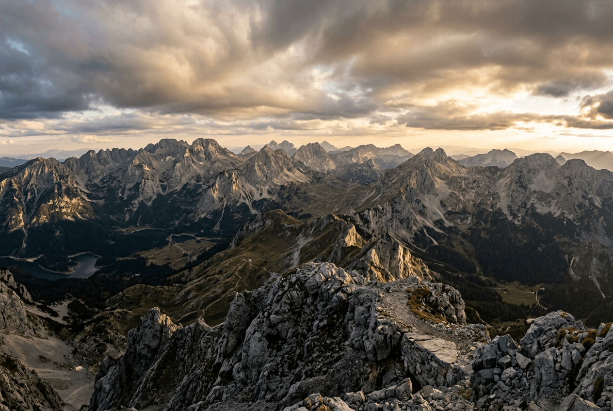 View from the summit of Bobotov Kuk peak over the Durmitor mountain range, Montenegro
