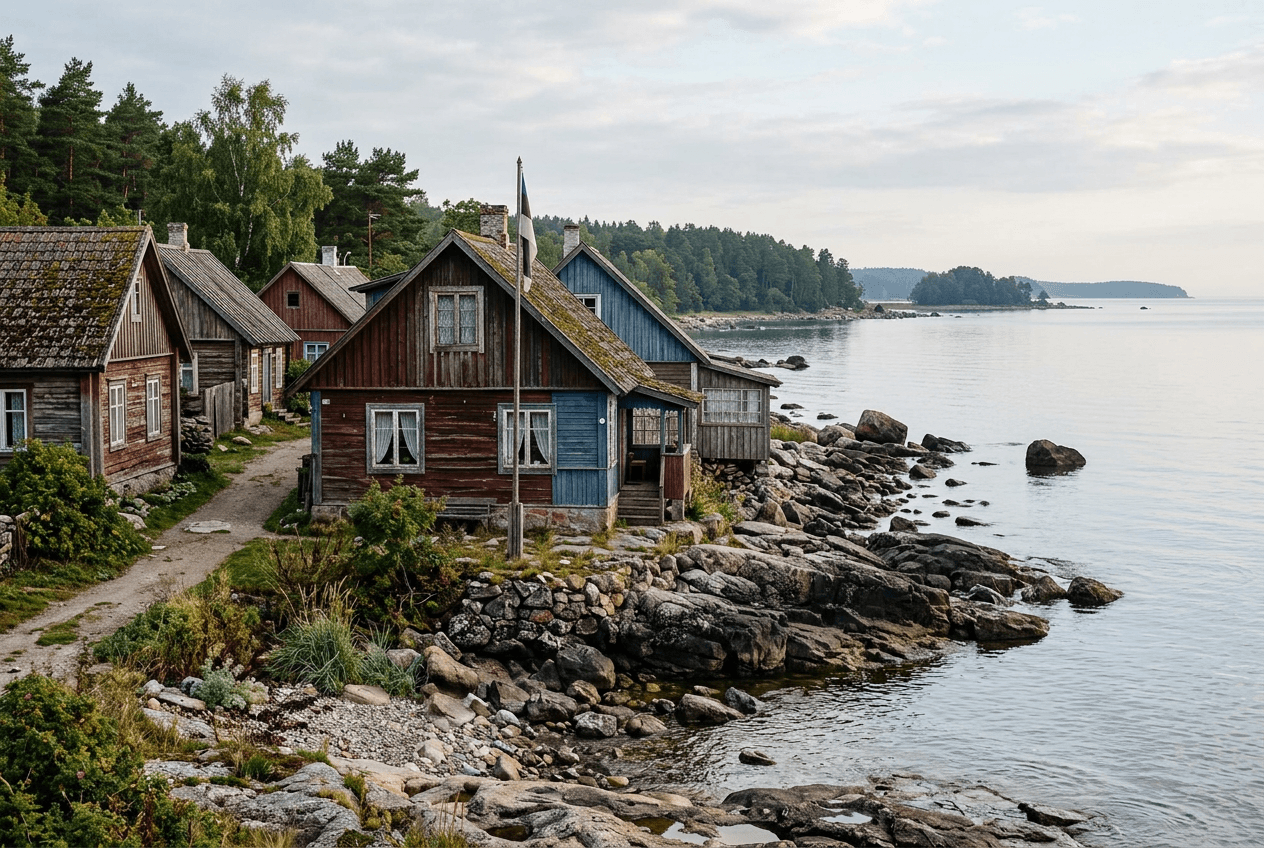 Wooden sea-captain houses along the shoreline of the Käsmu Peninsula in Lahemaa National Park, Estonia