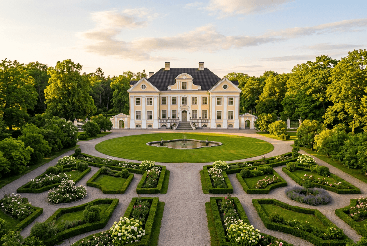 Baroque main house and landscaped grounds of Palmse Manor in Lahemaa National Park, Estonia